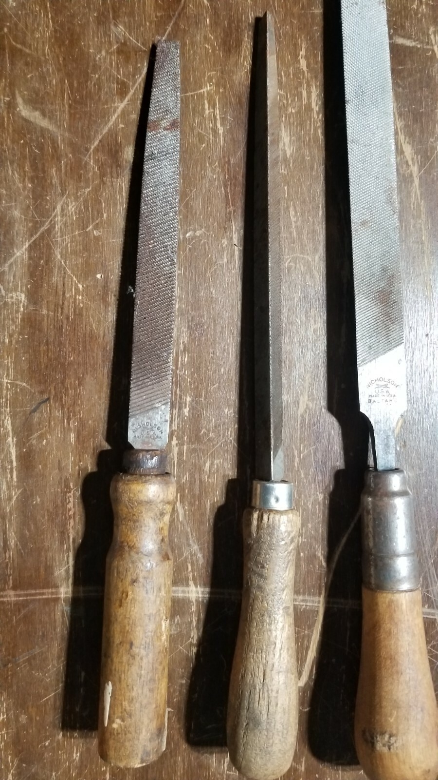 Vintage (6) Lutz File Tool Handle Lot Set Nicholson Heller Flat Mechanist Round