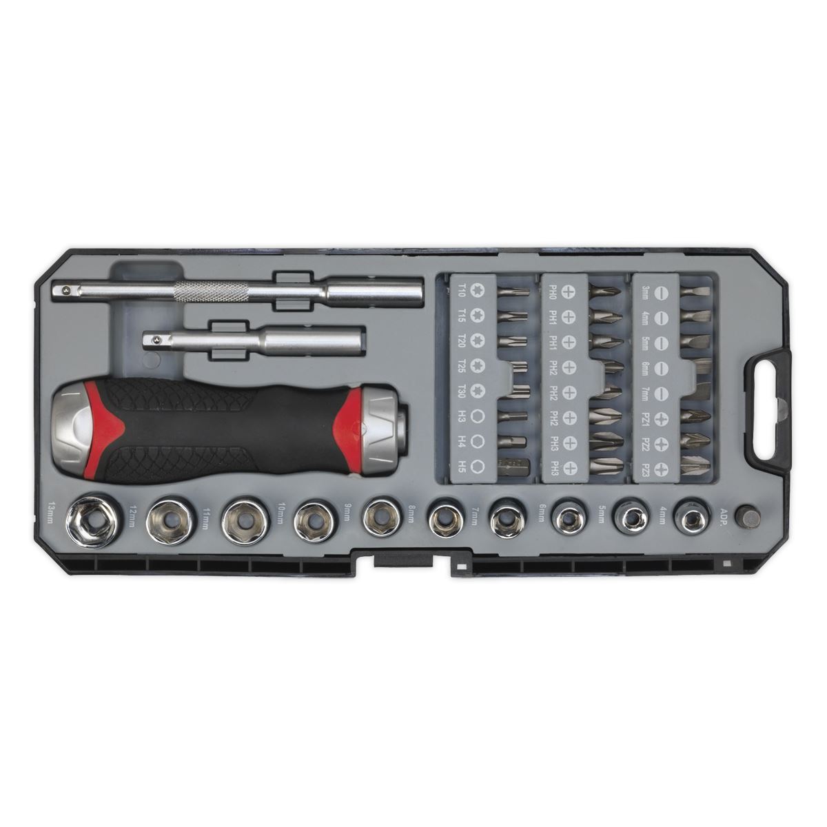 Sealey Ratchet Screwdriver Socket Bit Set Accessory 38pc Fine Tooth Premier