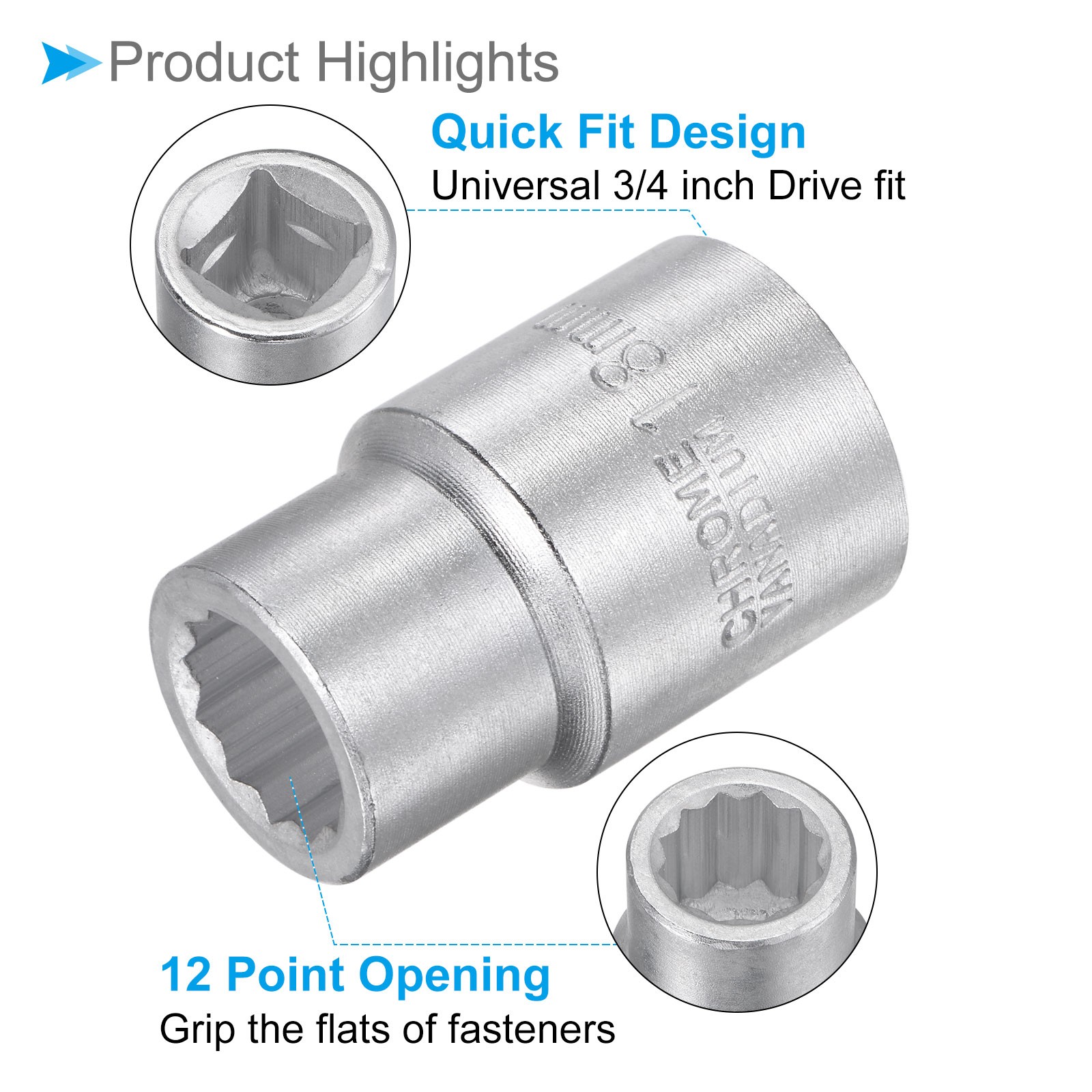 12-Point Impact Socket 3/4-Inch Square Drive 18mm Socket Alloy Steel