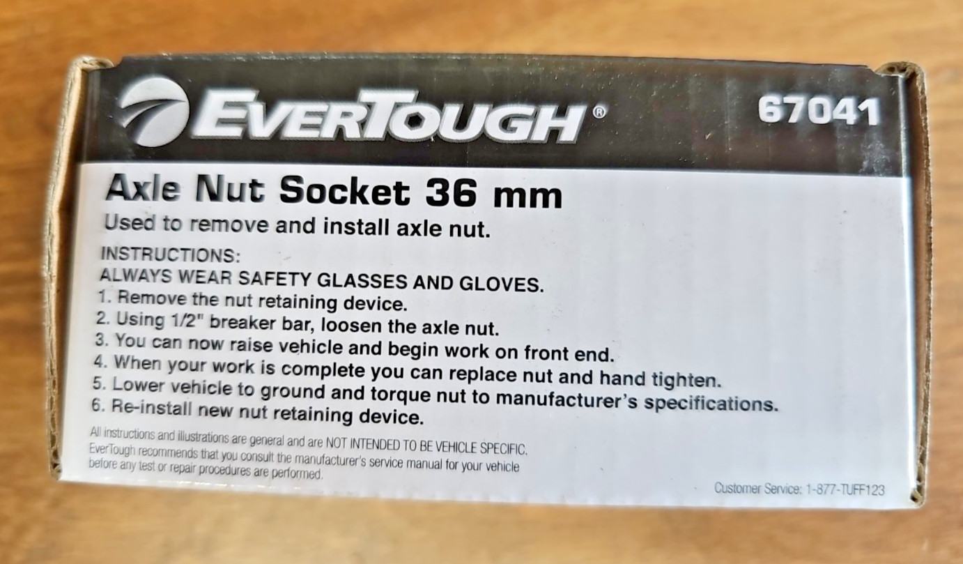 NEW 36mm Axle Nut Socket 1/2″ Drive Made by Evertough #67041