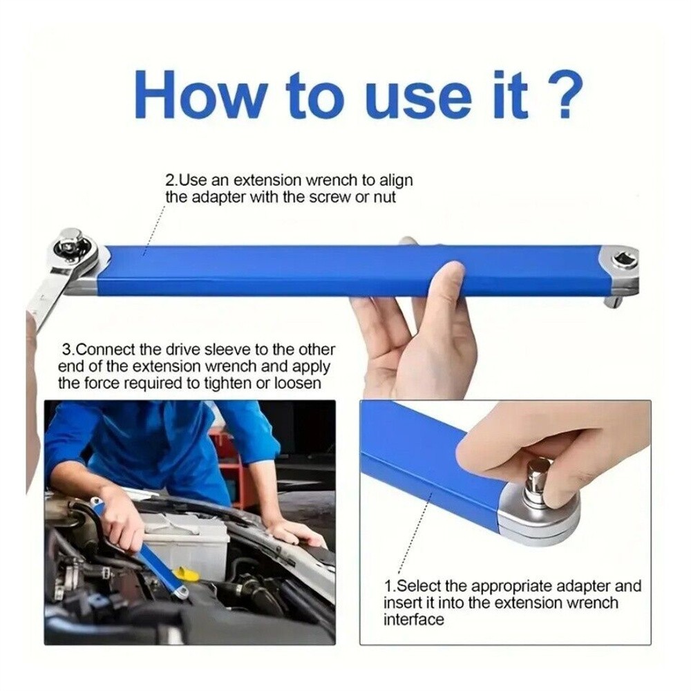 2X 3/8″ Spanner Offset Extension Wrench Set with Extender Adapter Ratchet Wrench
