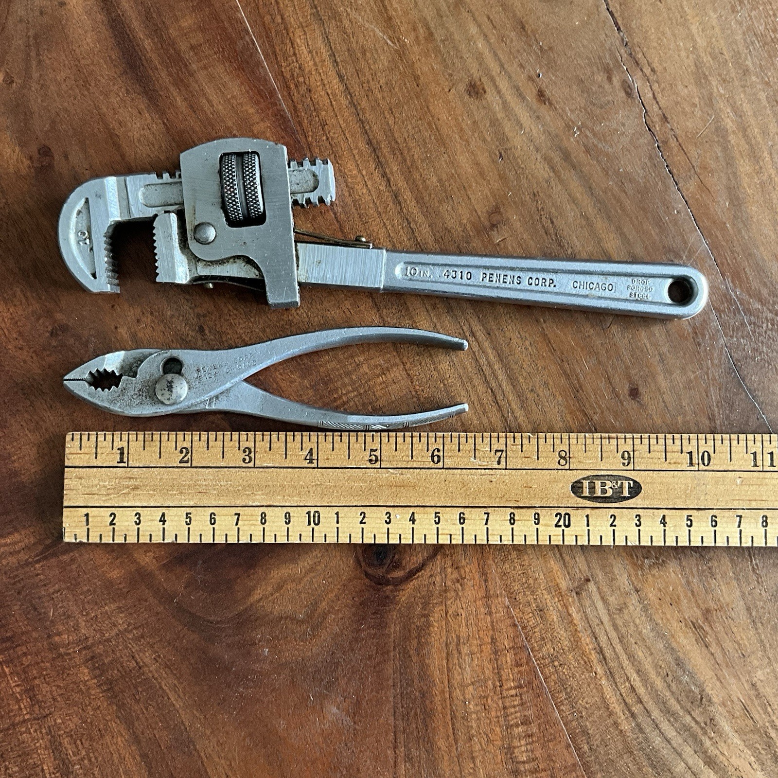 Vintage 10″ Penens Corp 4310 Pipe Wrench & 6.5″ Slip Joint Pliers Made In USA