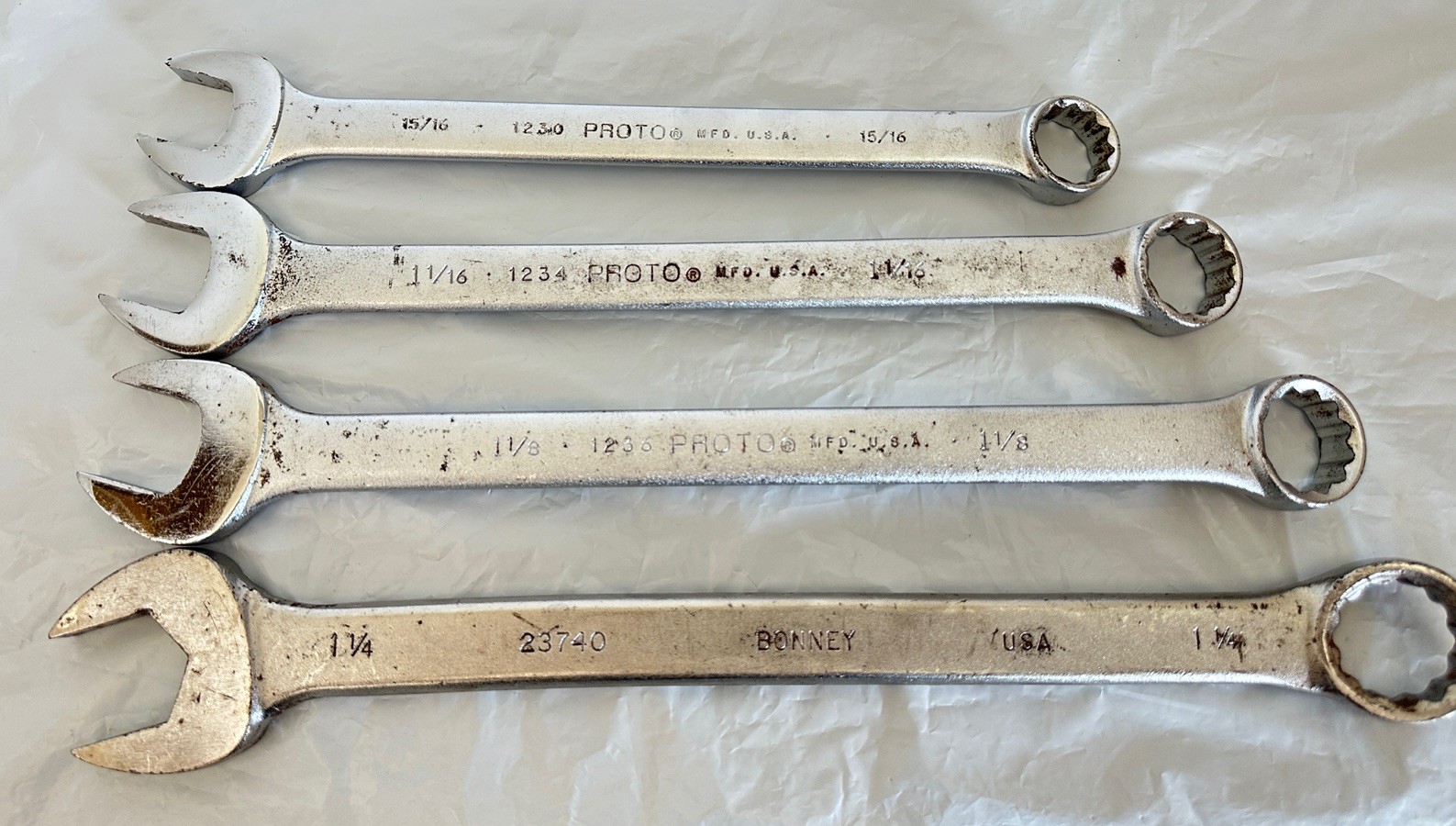 PROTO Professional Jumbo Combination Wrenches + Bonney (4) 15/16 1-1/4″ USA