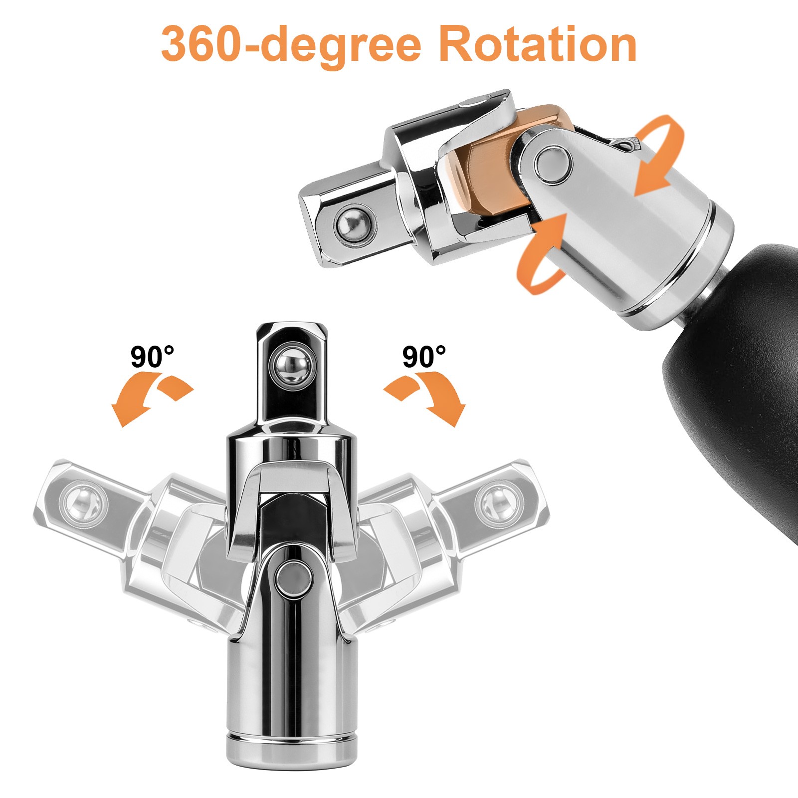6PCS 1/4″ 3/8″ 1/2″ Drive Swivel Impact Universal Joint Sockets Adapter Tool Set