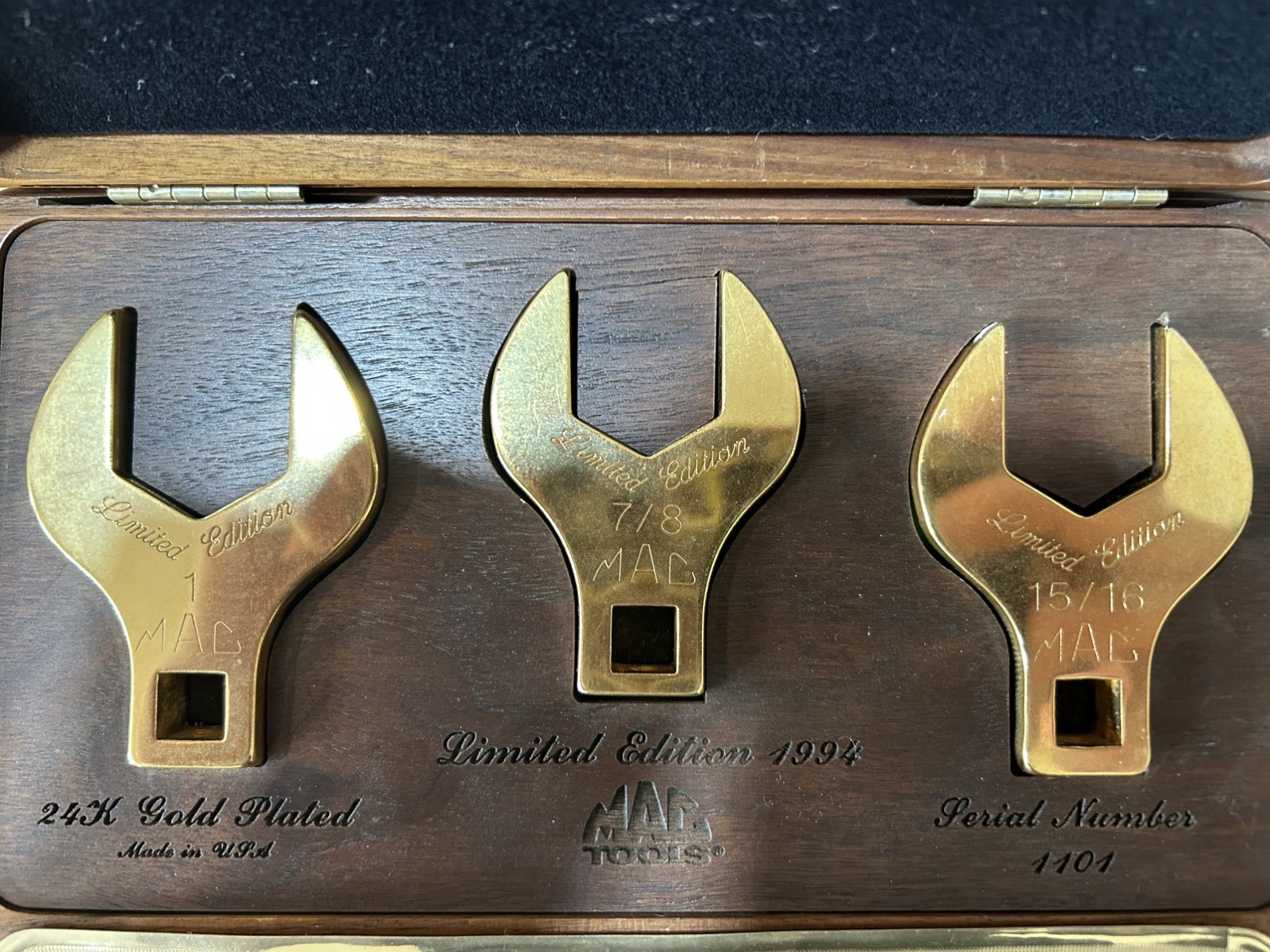 1994 Mac Tools Limited Edition 24K Gold Plated 3-Pc Crowfoot Wrench Set W/ Case