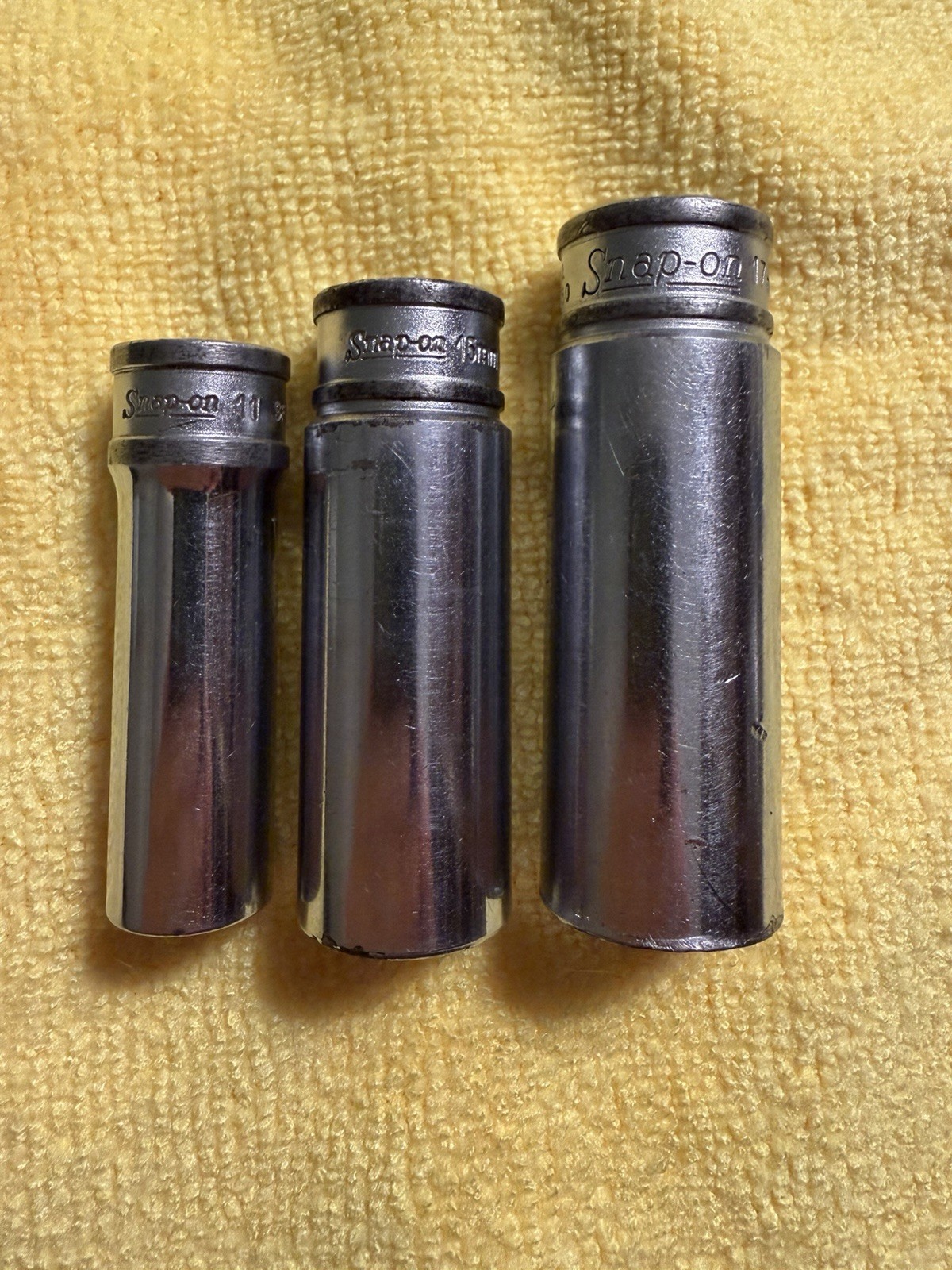 Lot Of 3 Snap-on Deep Metric Sockets 11mm, 15mm, 17mm SFM 12 Point Vintage