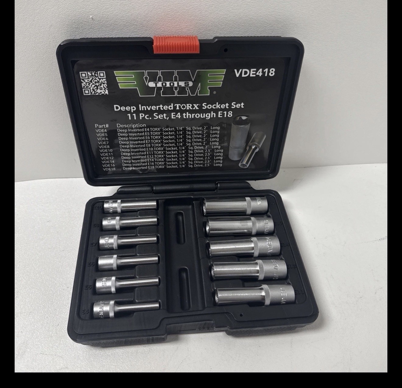 VIM 11pc 1/4 & 3/8 dr Deep Inverted E-Torx Socket Set E-4 to E-18 #VDE418