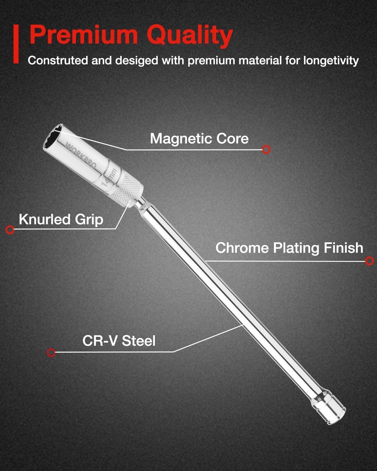 14mm Magnetic Swivel Spark Plug Socket, Only for 14mm Spark Plugs, 12″Total L…