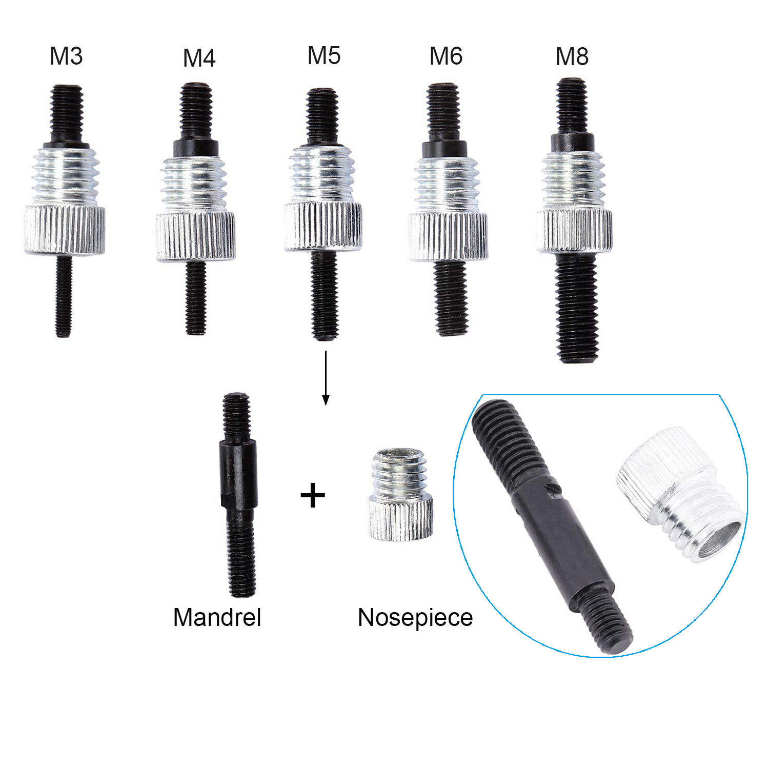 86 Pcs Threaded Nut Rivet Gun M3-M8 Insert Tool Riveter Rivnut Nutsert Riveting