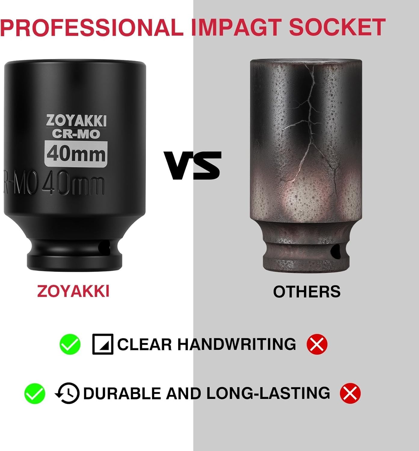 1/2″ Drive x 40 mm Deep 6 PT Impact Socket, CRMO, 1/2inch Drive 6 Point Axle …