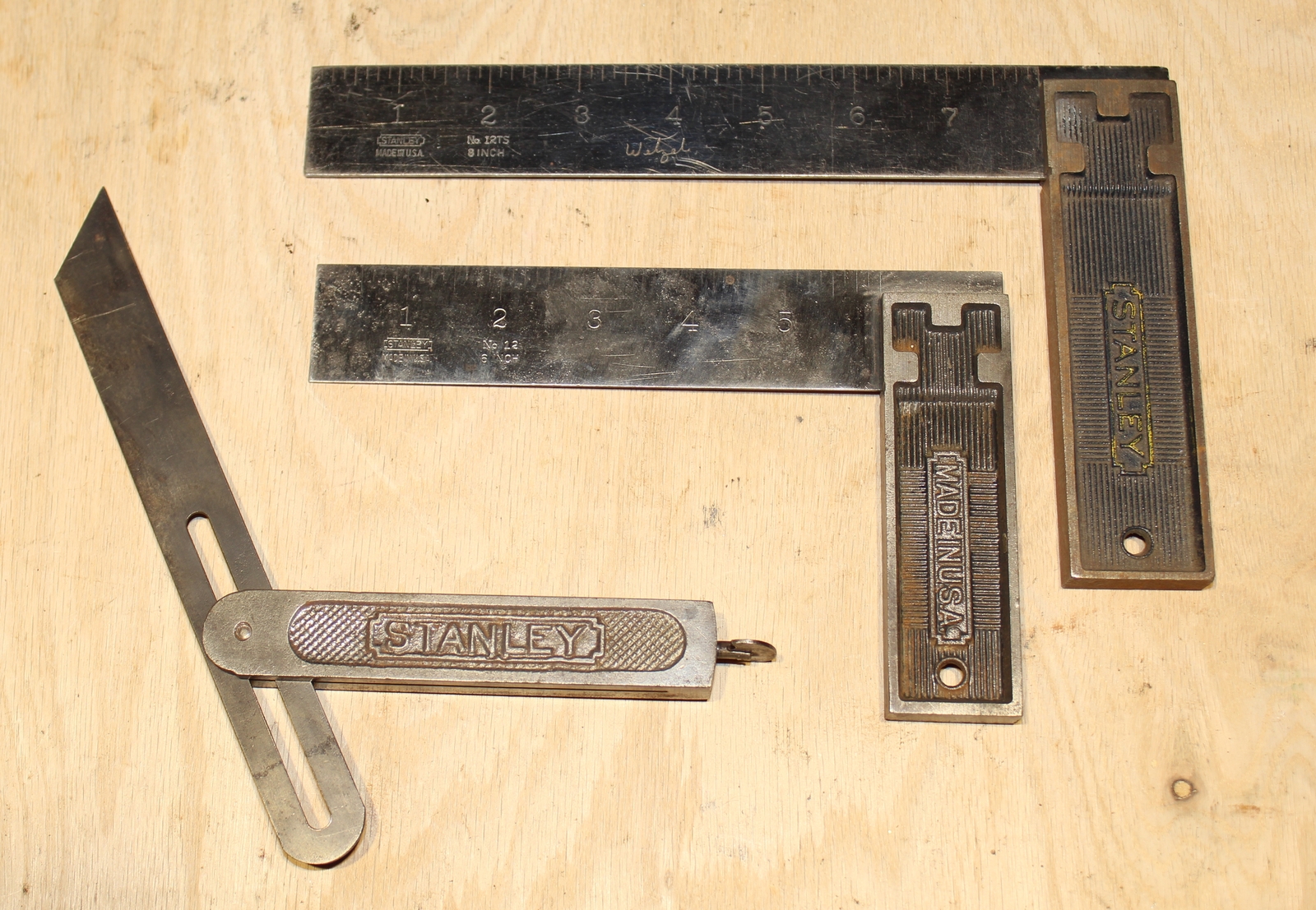Stanley Steel Square Angle Gauge Set VINTAGE USA 6″ & 8″ No. 12 & 12TS Lot
