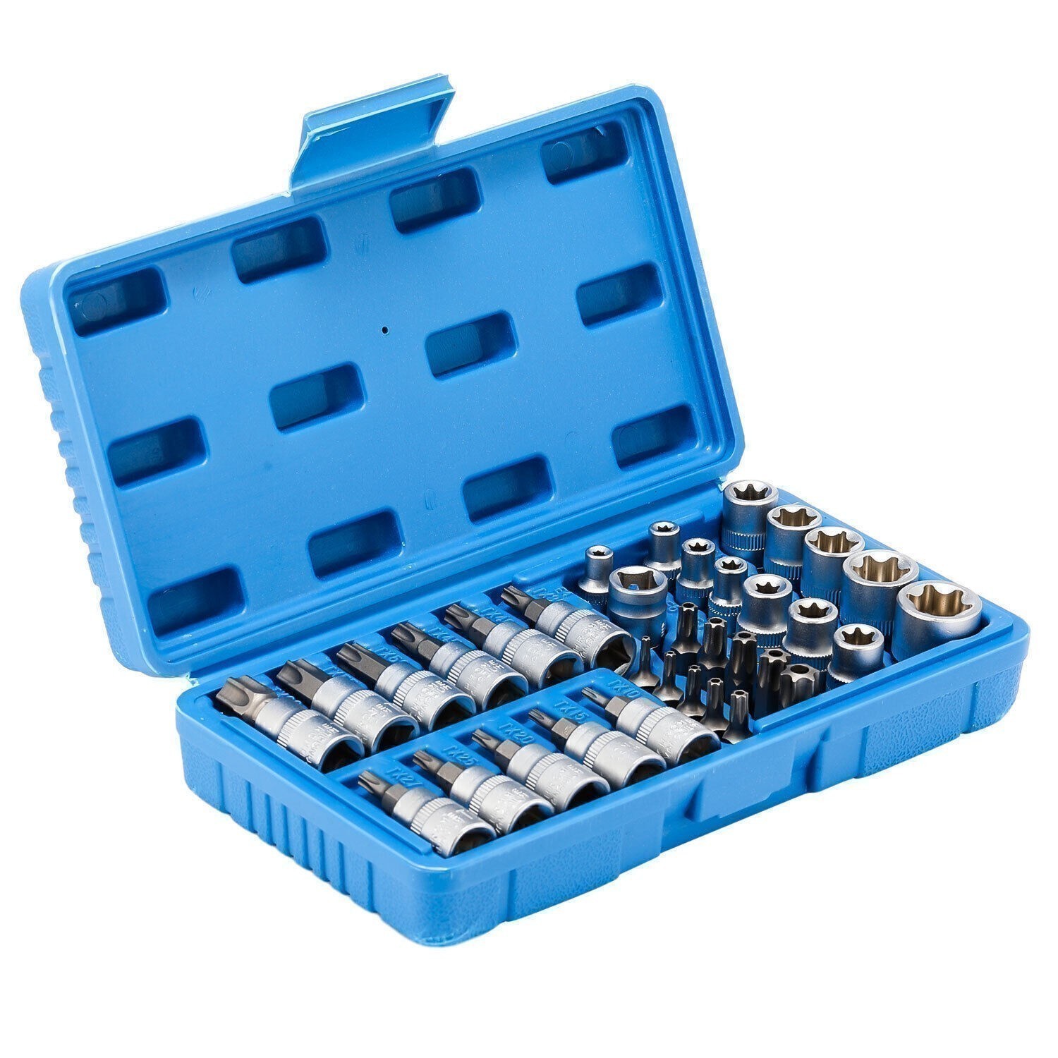 NEW 34pcs Torx Star Sockets & Bit Set Male Female E-torx Security Bits 3/8 Drive