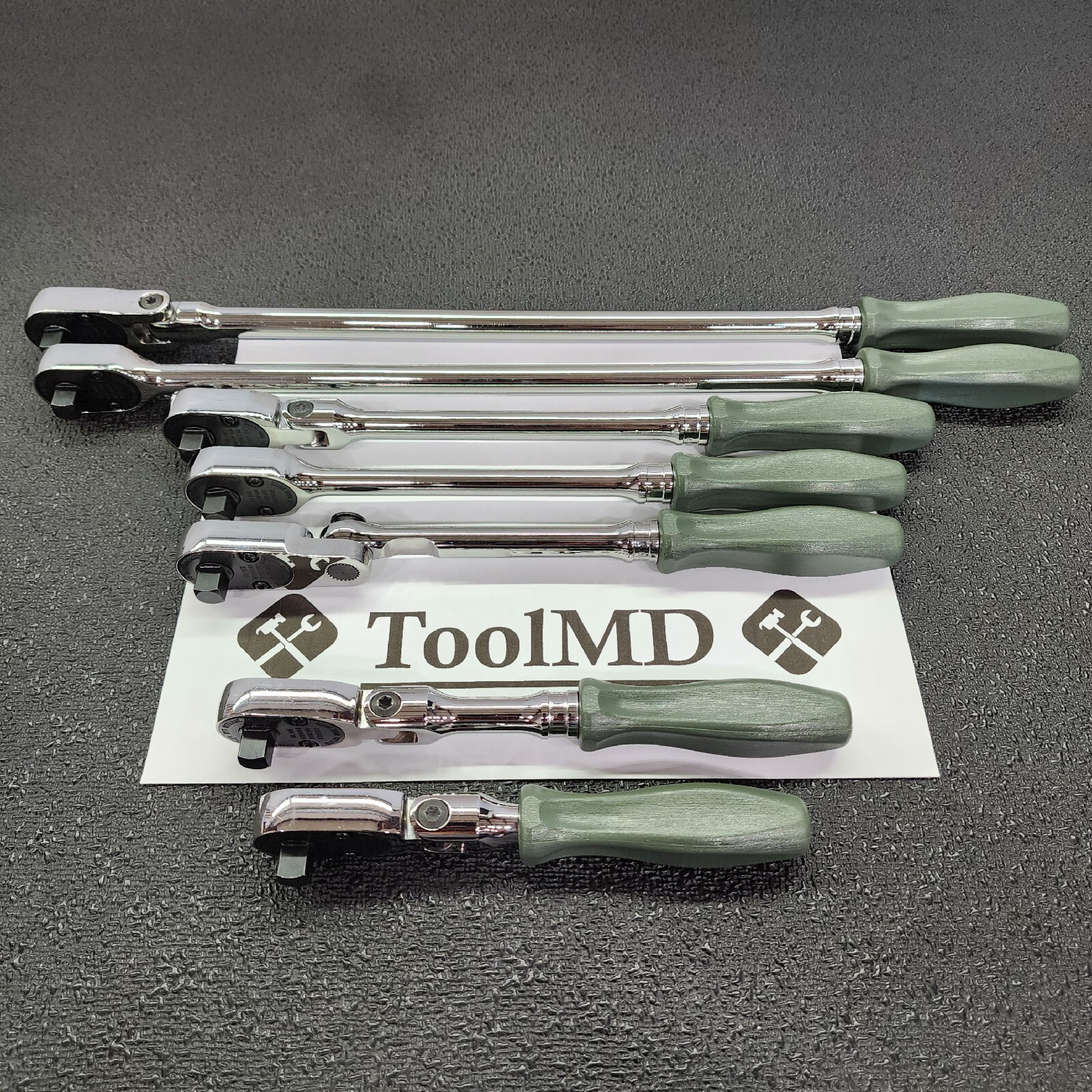 Snap-on Tools NEW 7pc COMBAT GREEN Hard Handle 3/8″ Drive Fixed Flex Ratchet Set