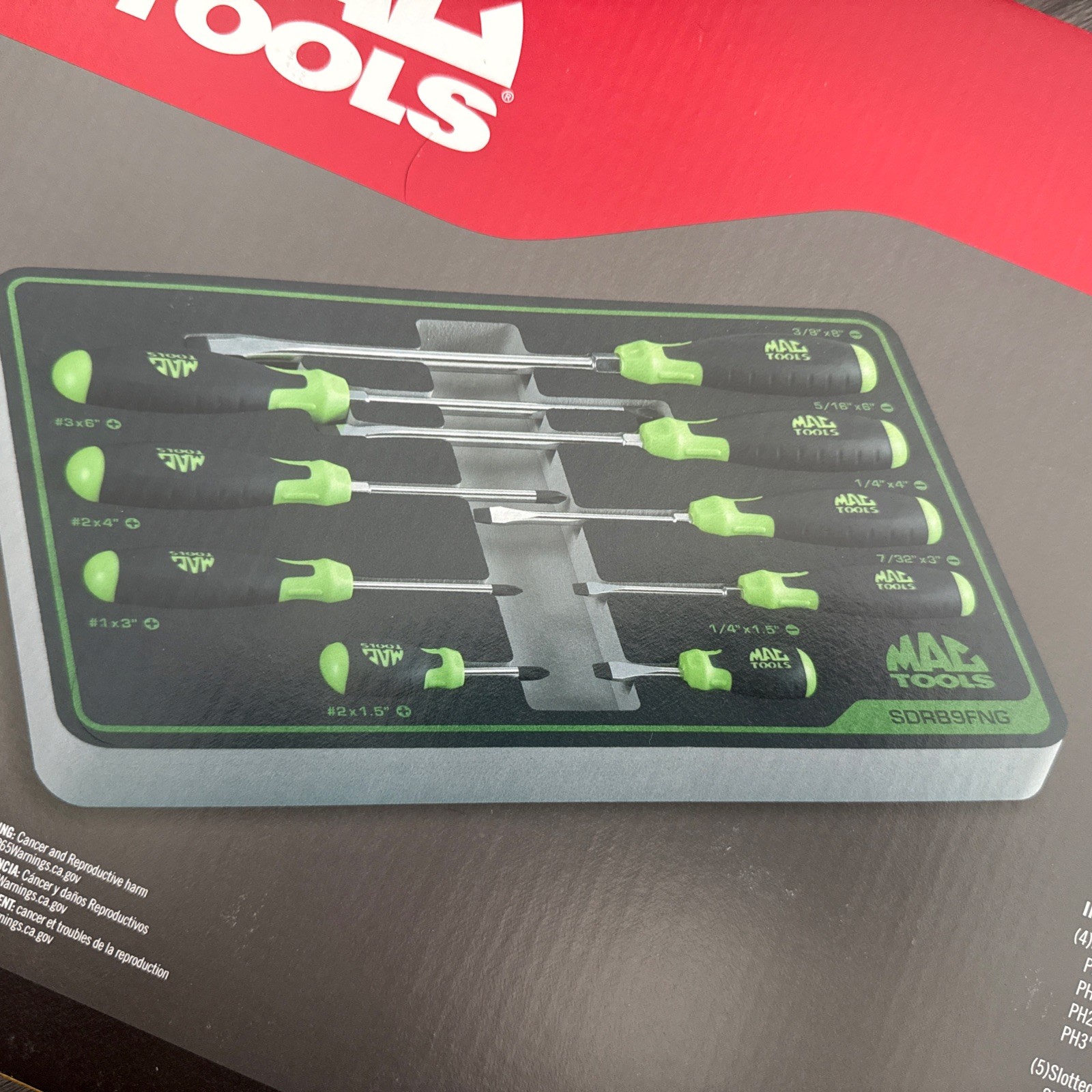 NEW Mac Tools 9pc Screwdriver Set SDRB9FNG LIFETIME WARRANTY