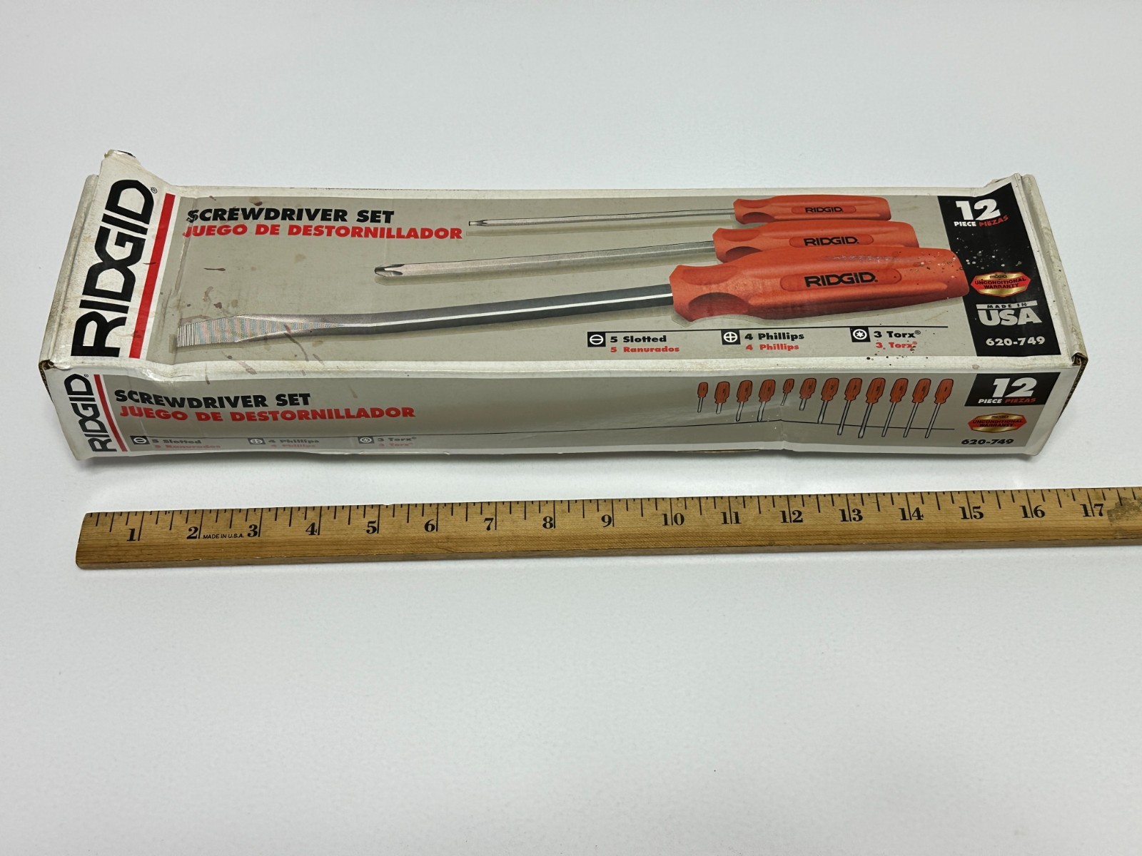 NOS RIDGID Tools USA (Rare) 620-749 12pc Red-Orange Handle Screwdriver Set, Box