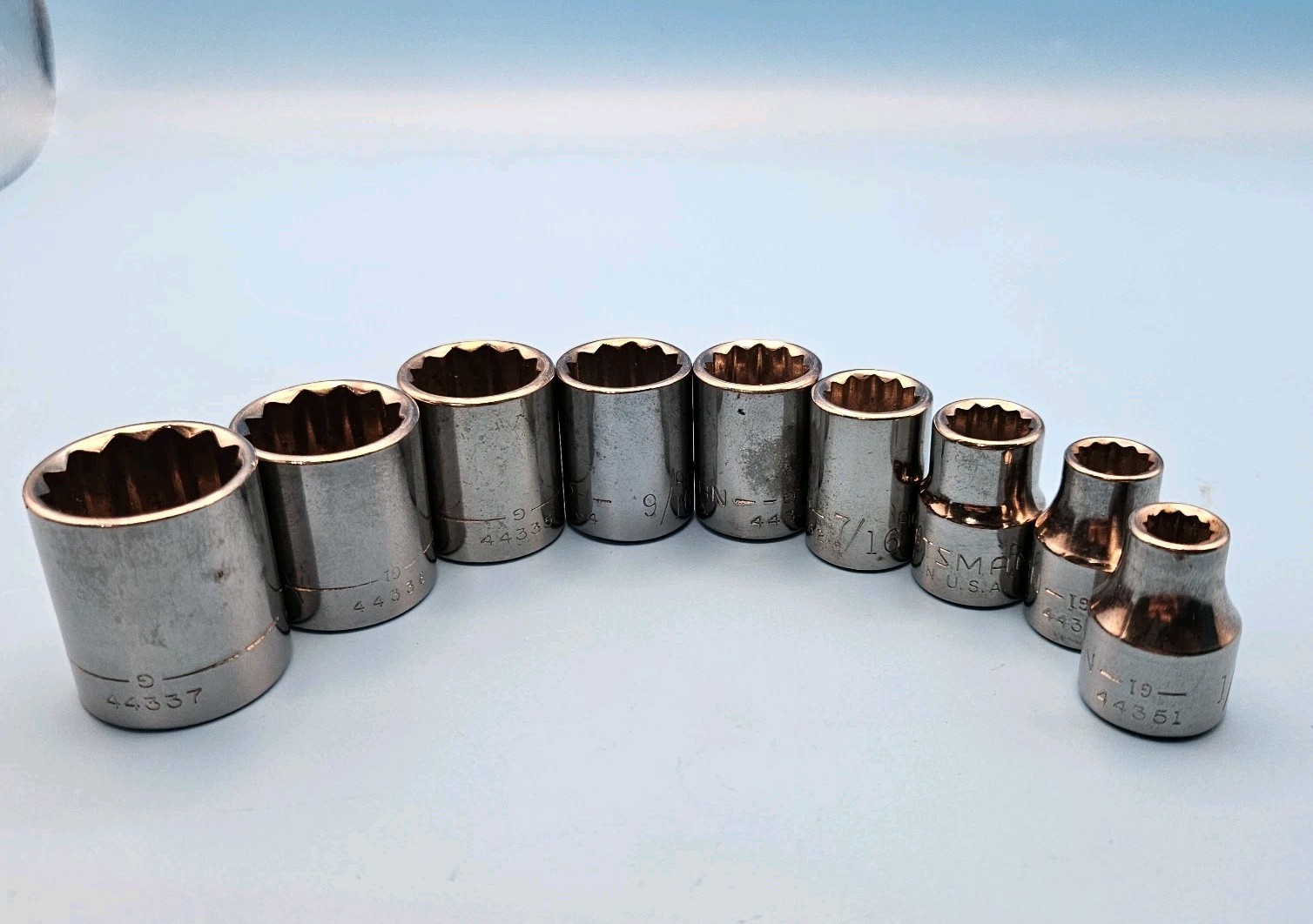 Craftsman 3/8” Drive 9pc, 12pt SAE Shallow Socket Set 1/4” – 3/4″ VTG USA G & G1