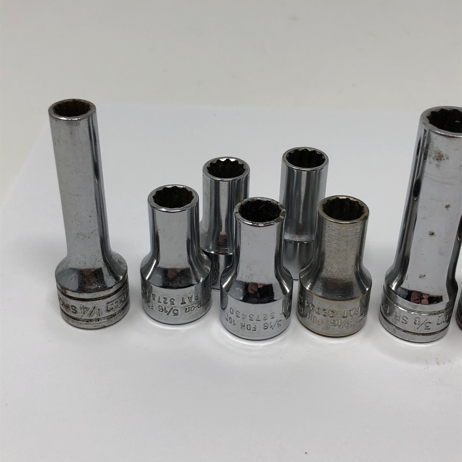 16 Snap On 3/8 Drive Socket Lot 12pt 1/4 5/16 3/8 7/16 9/16 3/4 7/8 Vintage USED