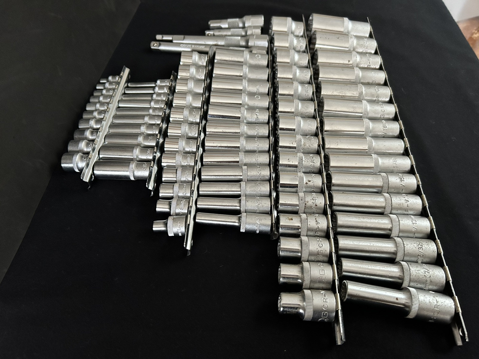 79 Pc Socket/Ext Lot Rails Chrome Vanadium CR-V 1/2” 3/8” & 1/4”Drive SAE Metric