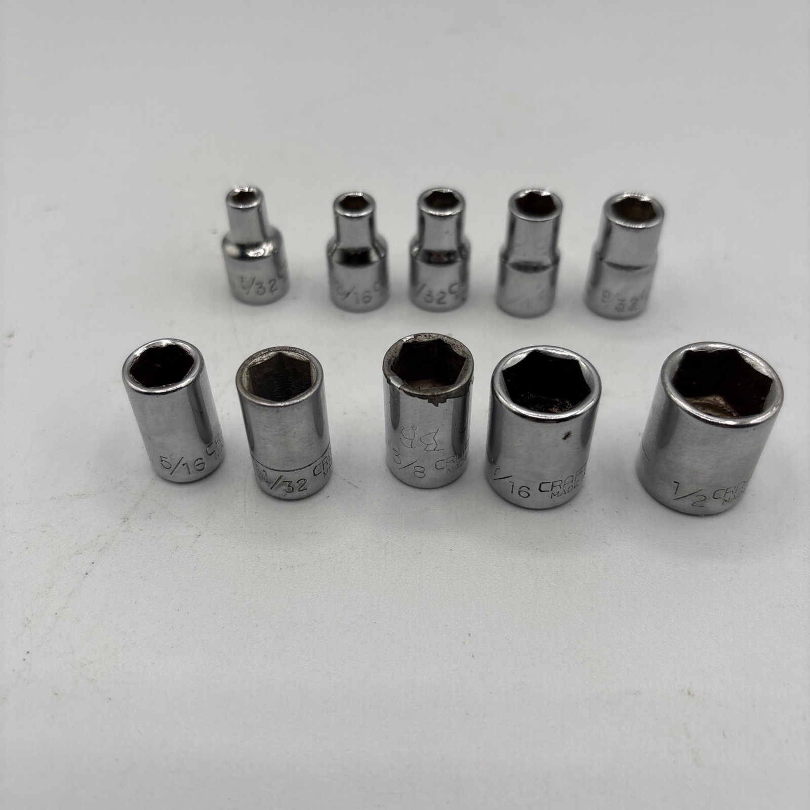 Vtg Craftsman Shallow Sockets 1/4″ Drive 6pt 5/32″ – 1/2″ SAE 10 Pcs