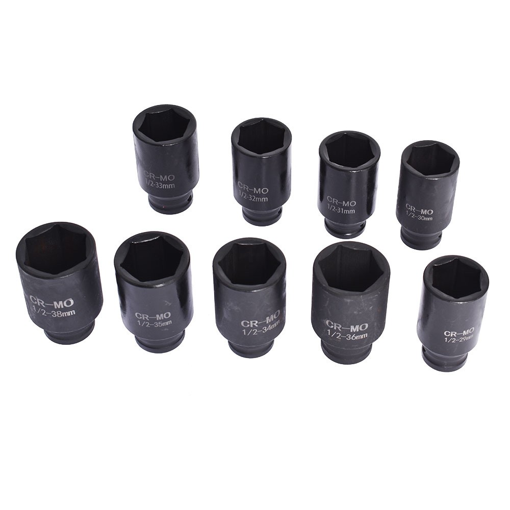 LABLT 9PCS Impact Socket Tool Kit 1/2″ Drive Metric Axle Hub Nut Socket 29-38mm