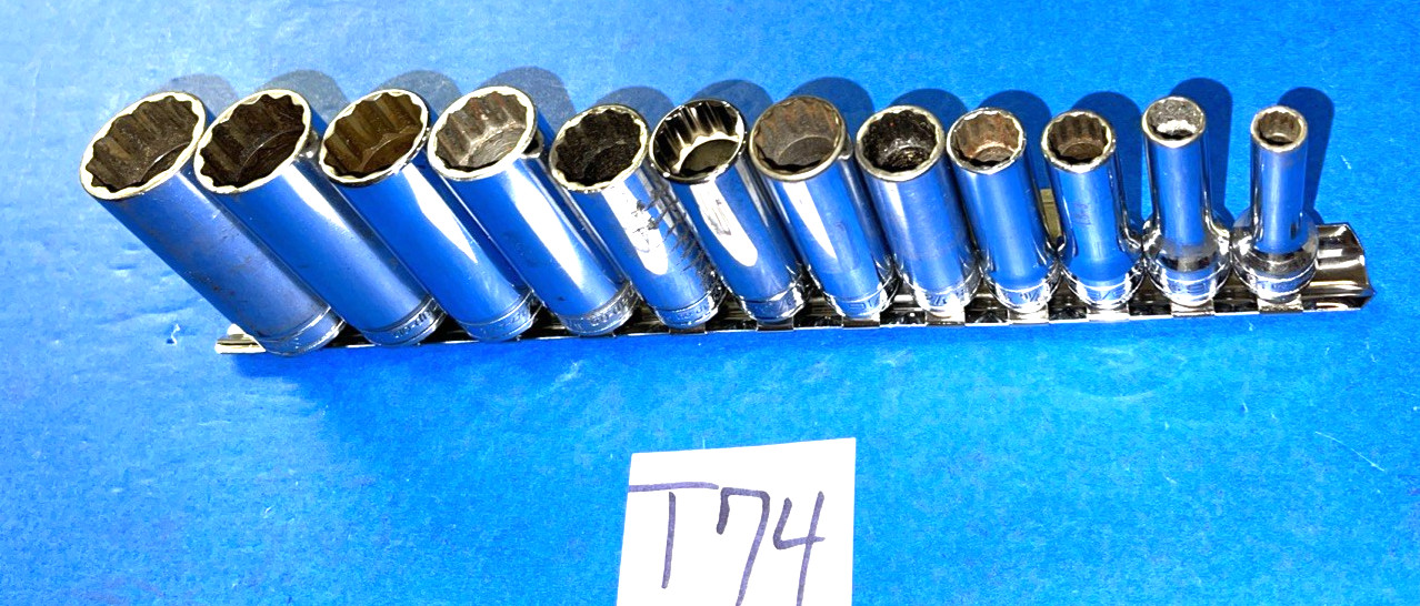 SNAP-ON TOOLS 12 PIECE 3/8 DRIVE SAE. DEEP CHROME 12 POINT SOCKET SET 211SFY