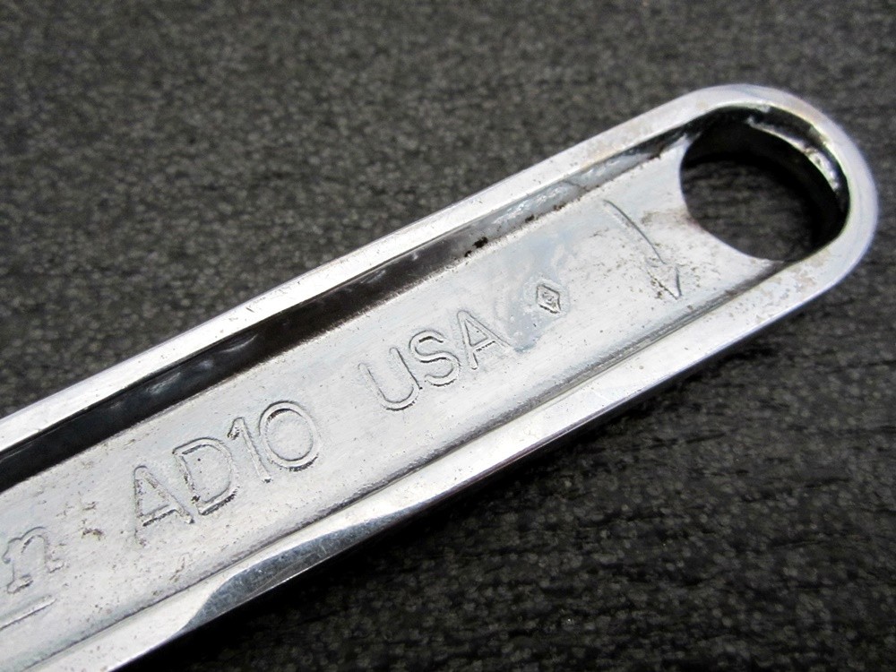 Vintage Snap-on 10″ Adjustable Wrench AD10 Chrome Underline USA