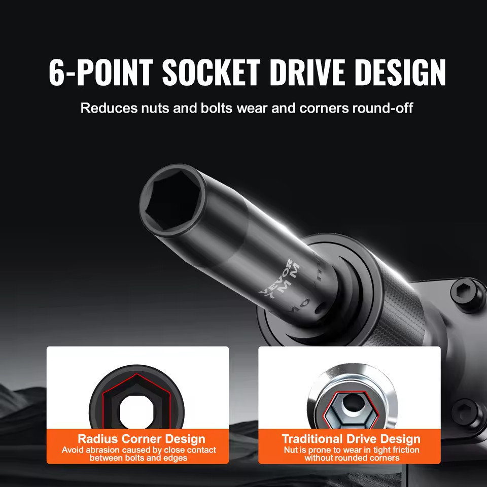 23pcs 1/2″ Drive Impact Socket Set SAE & Metric 6-Point Cr-V Alloy Steel