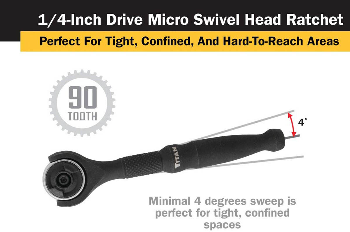 Titan 1/4″ Drive – Swivel Head Micro Ratchet – Black