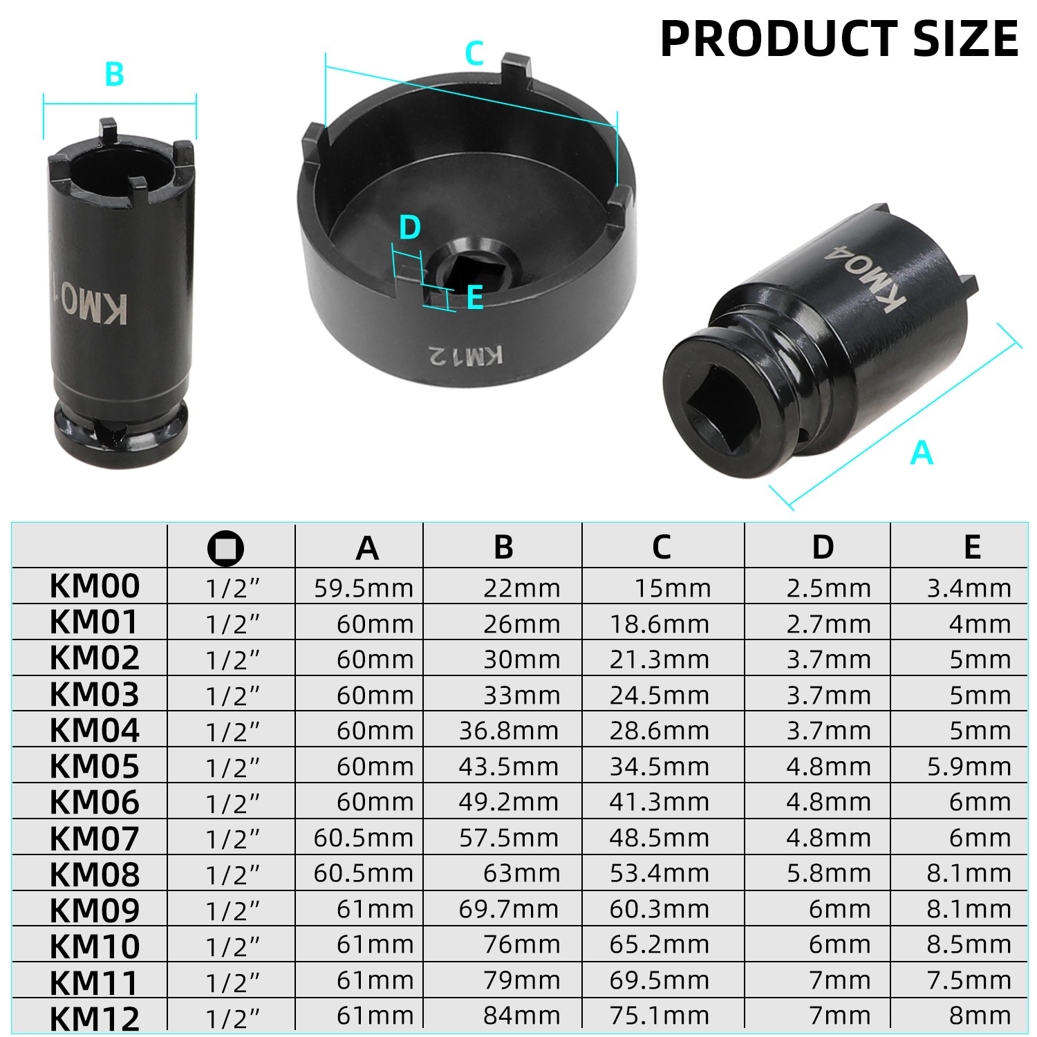 13pc Spindle Nut Socket Set 1/2” Drive KM Groove Locknut Hub Removal Tool Kit