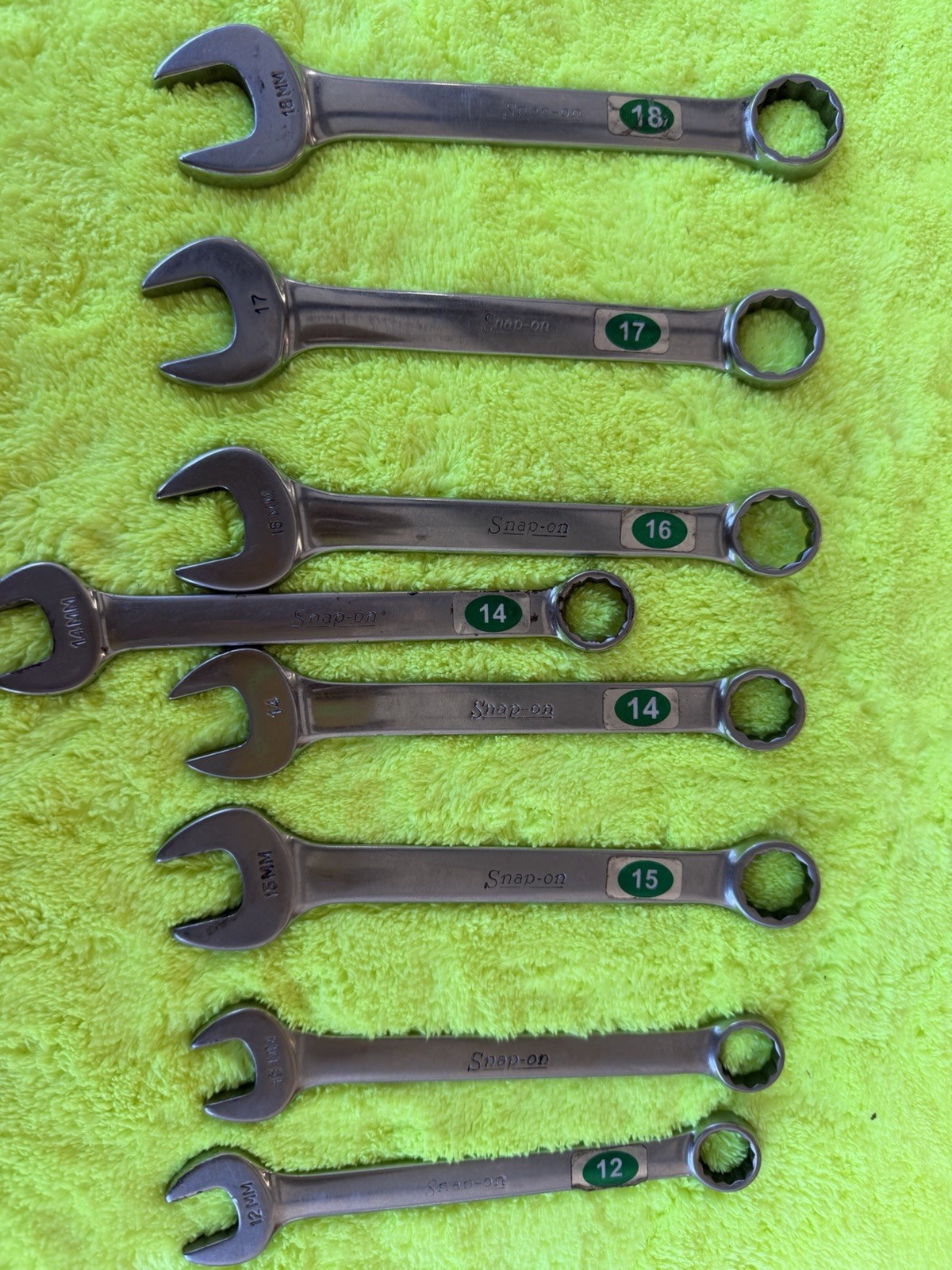 Snap-on 7 Pc Metric + Small mixed Combination Wrench Set