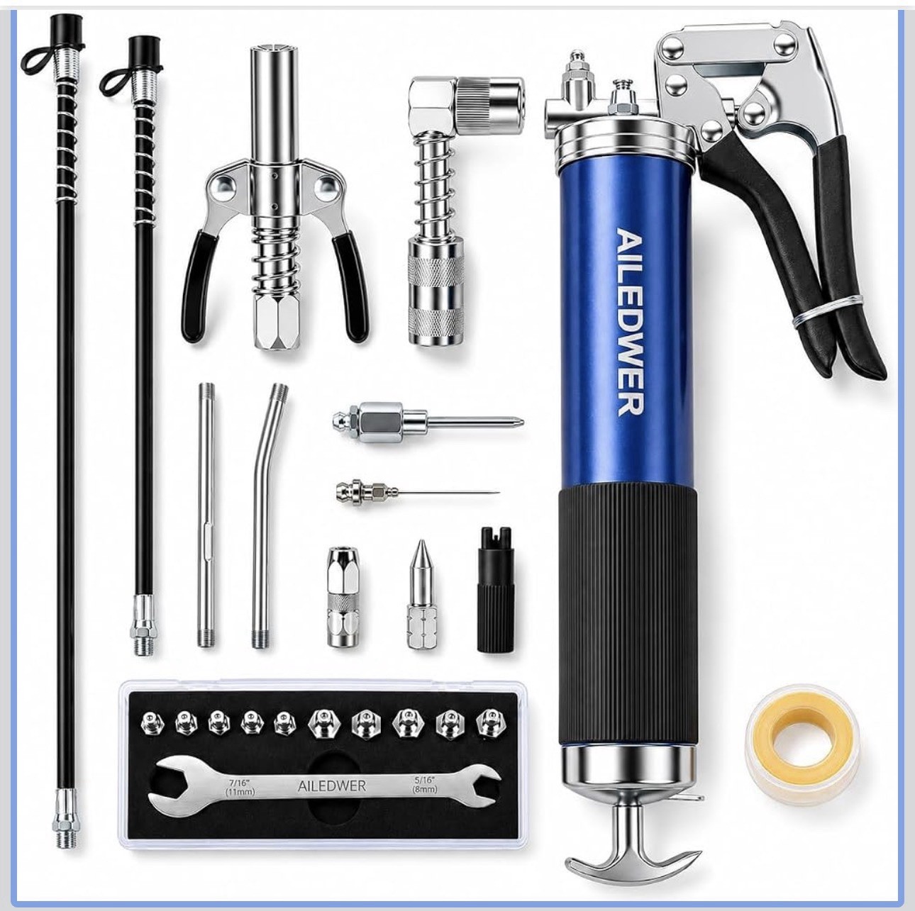 8000 PSI 14 oz Grease Gun Kit with Locking Coupler and 2 Hoses