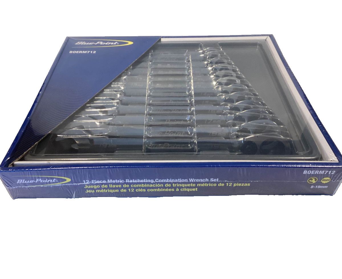 BLUE POINT By SNAP ON NEW 12 Piece Metric Ratcheting Chrome Wrench Set BOERM712