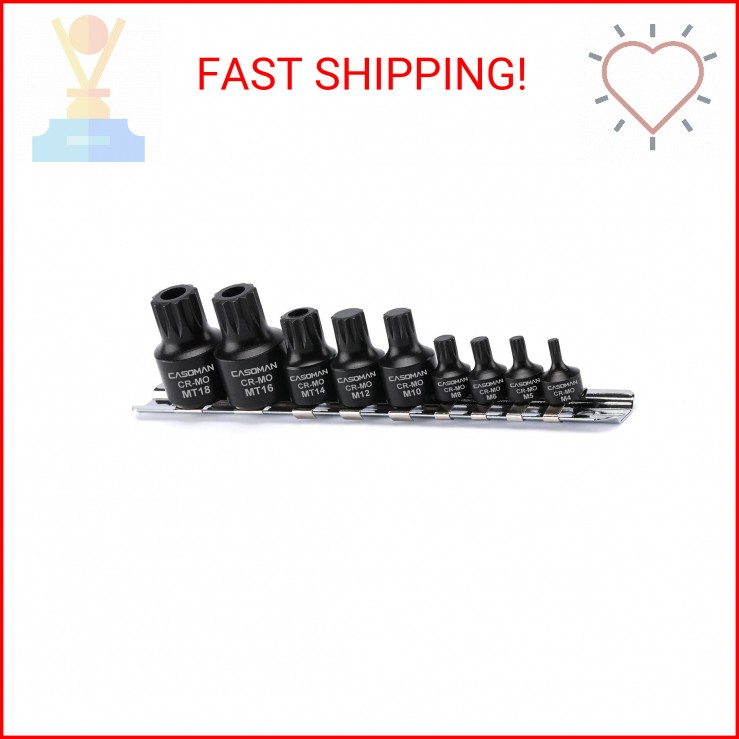 CASOMAN 9-Piece Low Profile Impact Triple Square Bit Socket Set, Includes Storag
