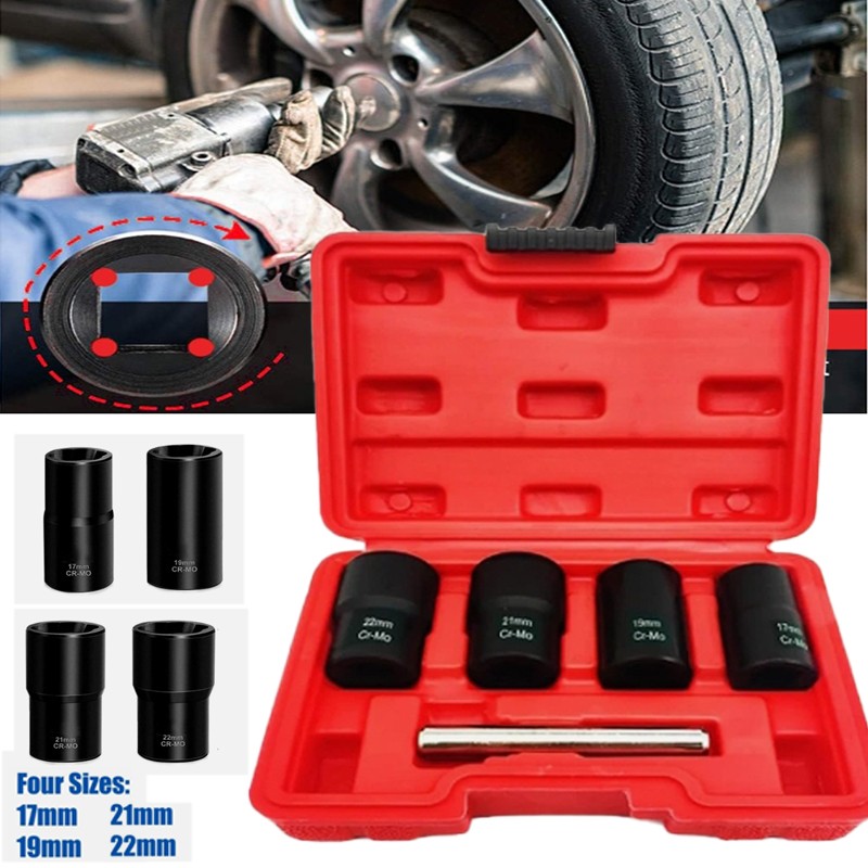 5pcs 1/2″ Drive Twist Socket Set for Damaged Lug Nut Removal & Extraction