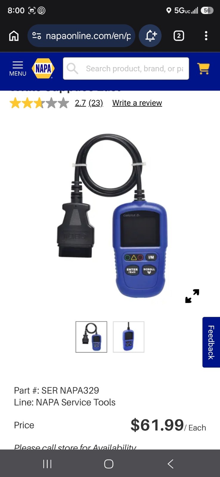 Carlyle Professional Scan Tool. Part No. N.A.P.A. 329