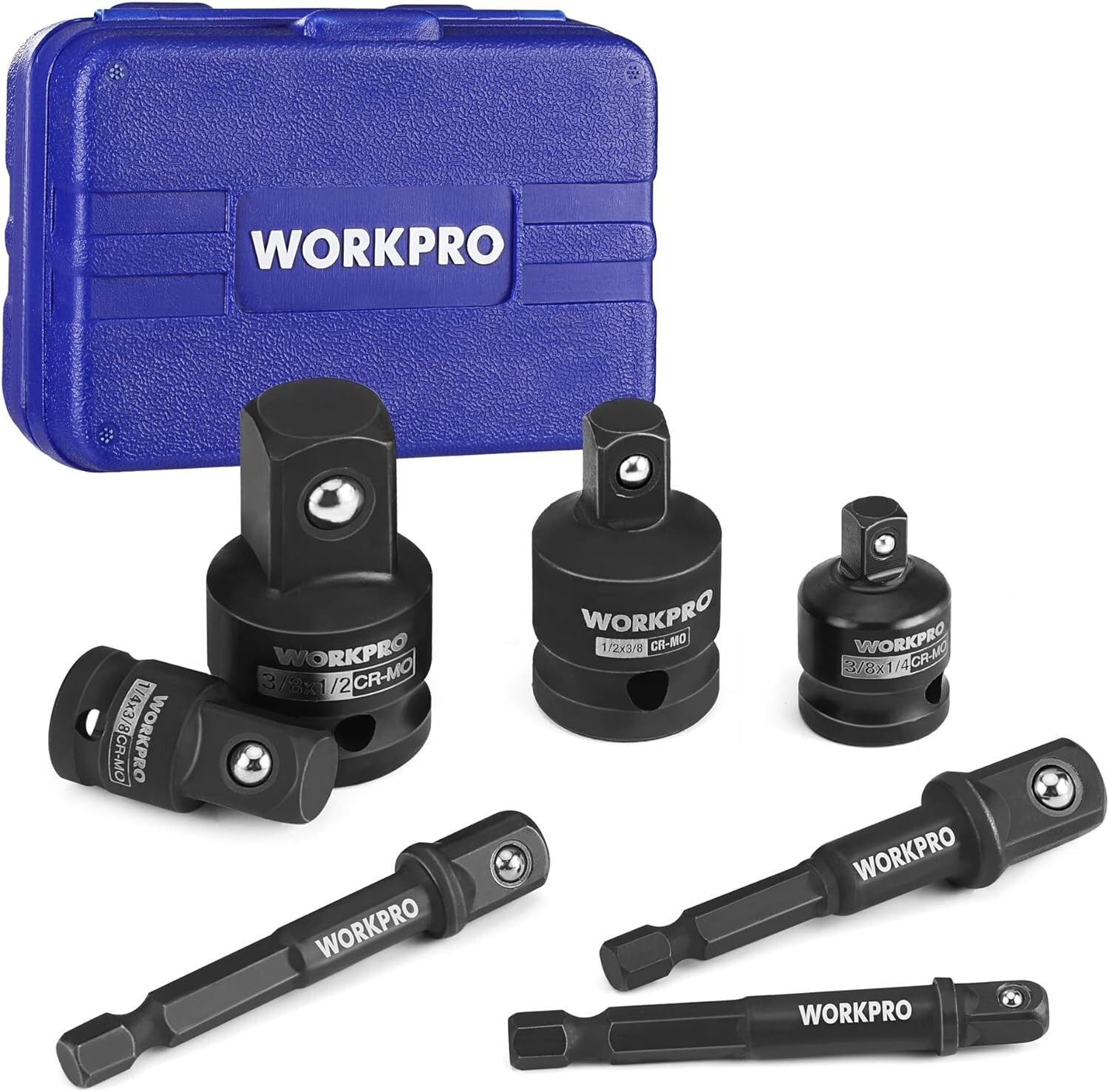 WORKPRO 7Pieces Impact Socket Adapter Set W/3PC 1/4″Hex Shank Drill ExtensionSet