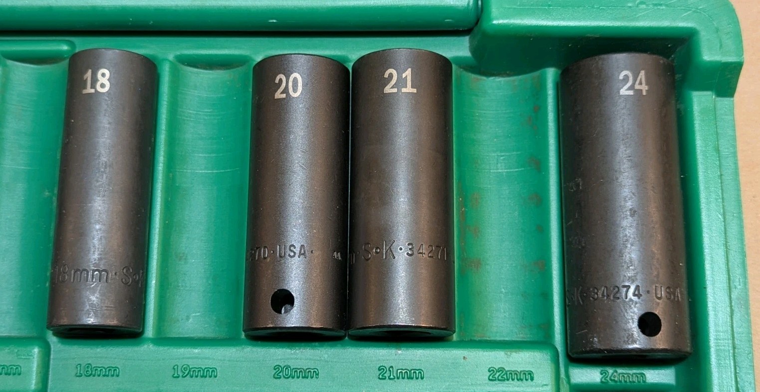 Vintage SK Tools 4053 1/2″ Drive Metric Impact Socket Set Incomplete With Case