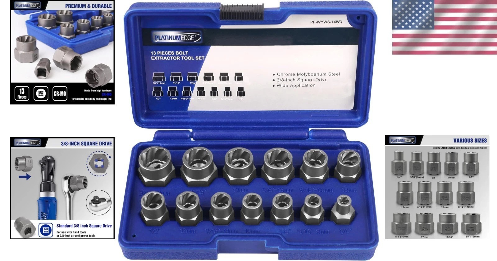 Durable 13-Piece Chrome Molybdenum Bolt & Nut Remover Set for Easy Extraction