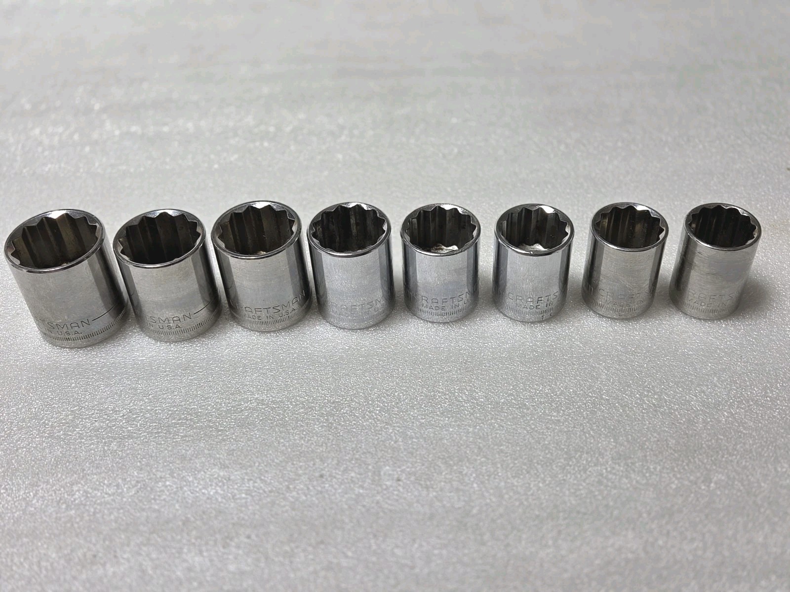 8 Pc. Mixed Set CRAFTSMAN G GK Series 21-28mm 1/2″ Drive 12 Pt Shallow Socket