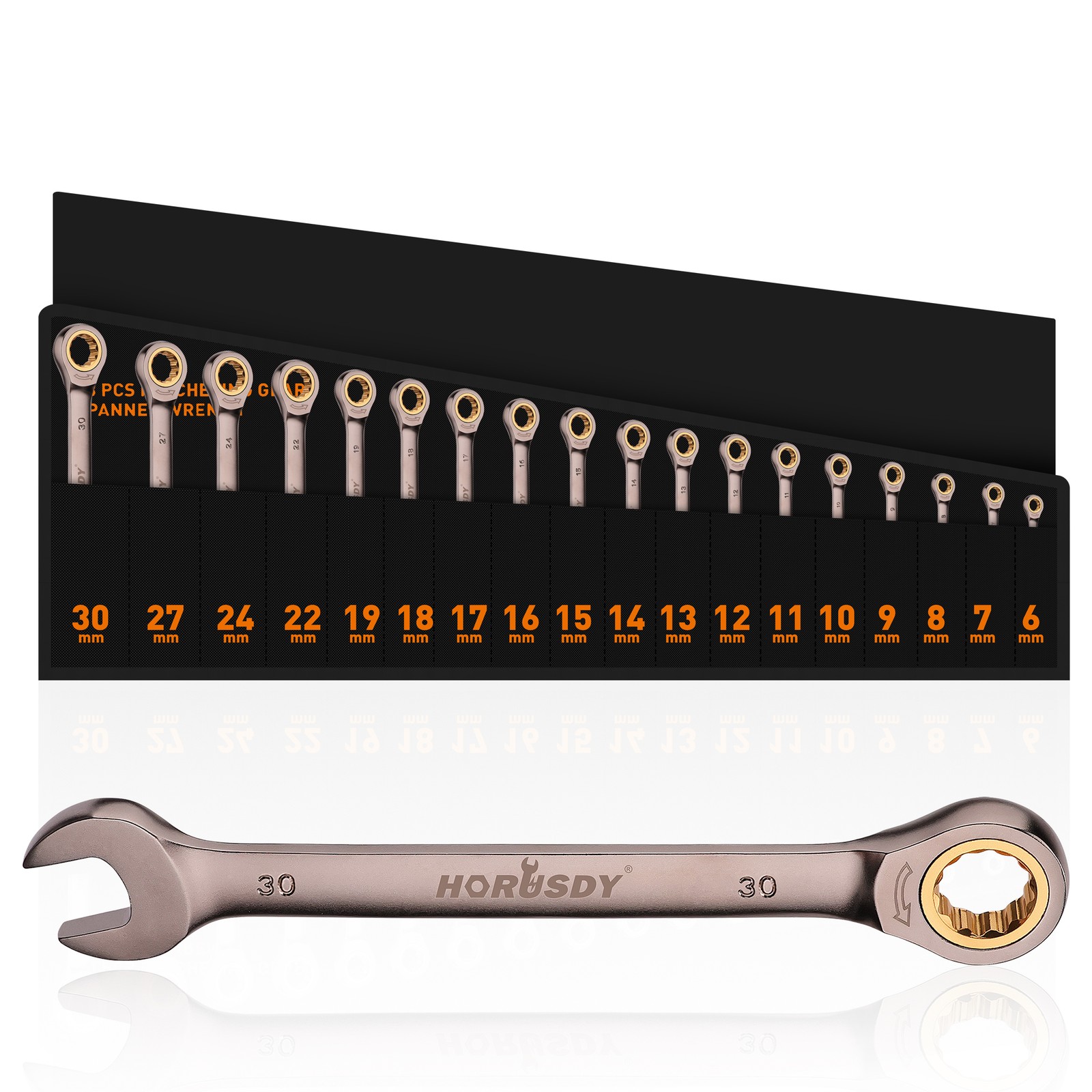 18Pc Ratchet Wrench Set Metric 6-30mm Spanners 72-tooth Nickle Plated Pouch Tool