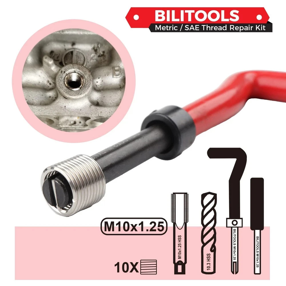 BILITOOLS M10x1.25 Thread Repair Kit, HSS Drill Helicoil Repair Kit Metric