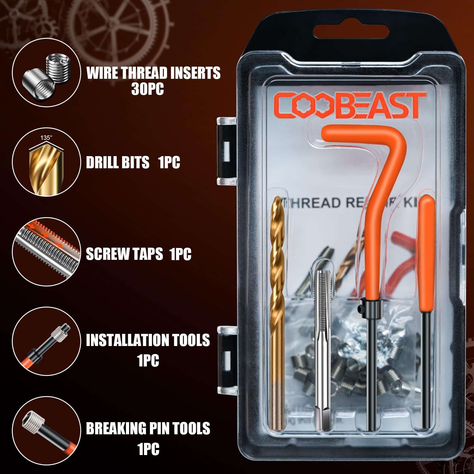 Thread Repair Kit, Thread Repair Tool with HSS Drill Bit & 30pcs 304 Stainles…