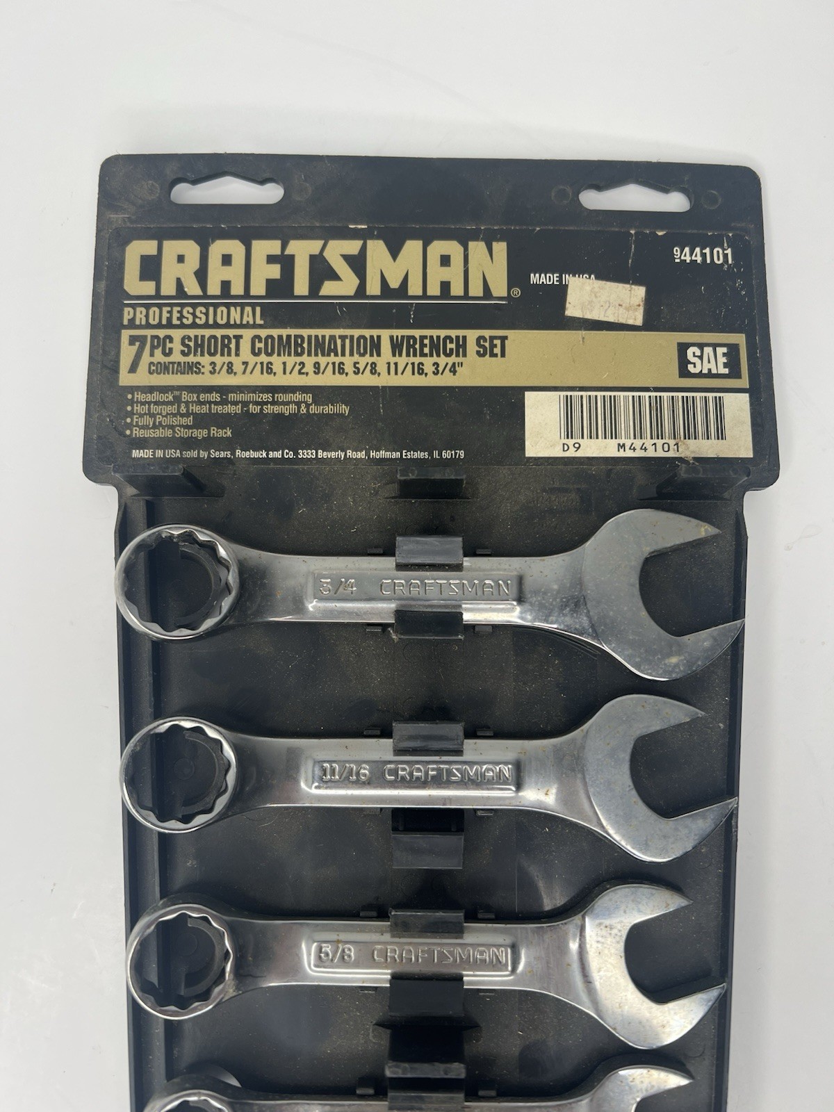 Craftsman 9 44101 7 Pc Short Combination Wrench Set 3/8-3/4 SAE Stubby USA