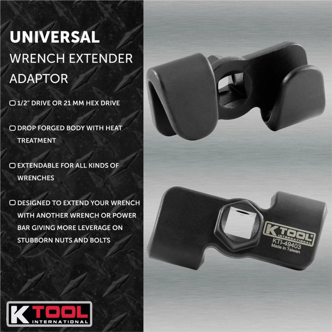 K Tool International 49403 Wrench Extender Adapter 1/2 Drive 21mm Hex