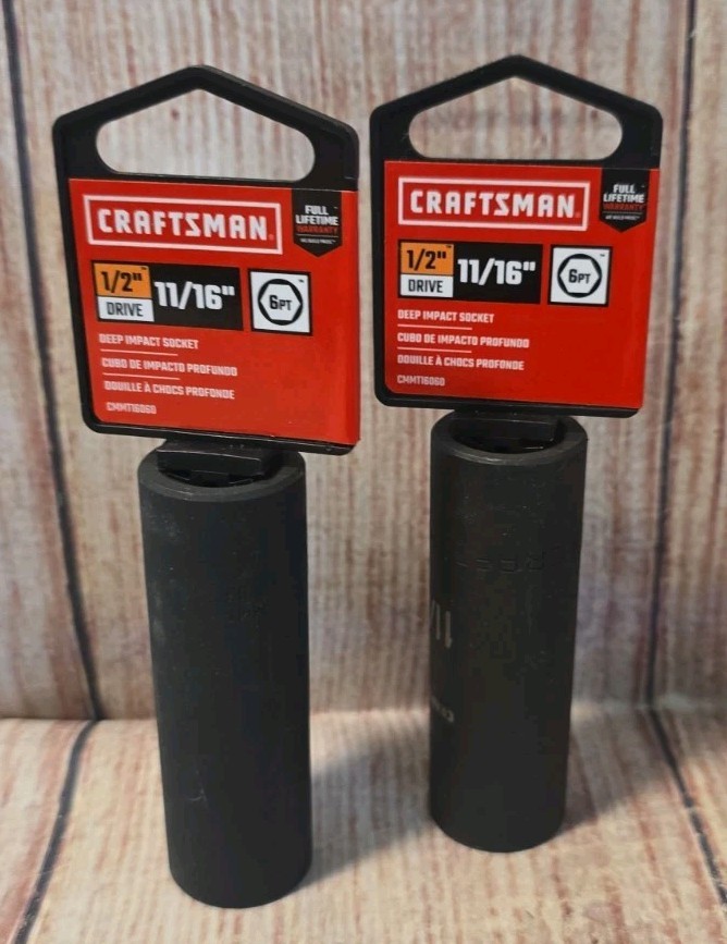 «LOT OF TWO» Craftsman Deep Impact Sockets 1/2″ Drive x 11/16″ SAE CMMT16060 NEW
