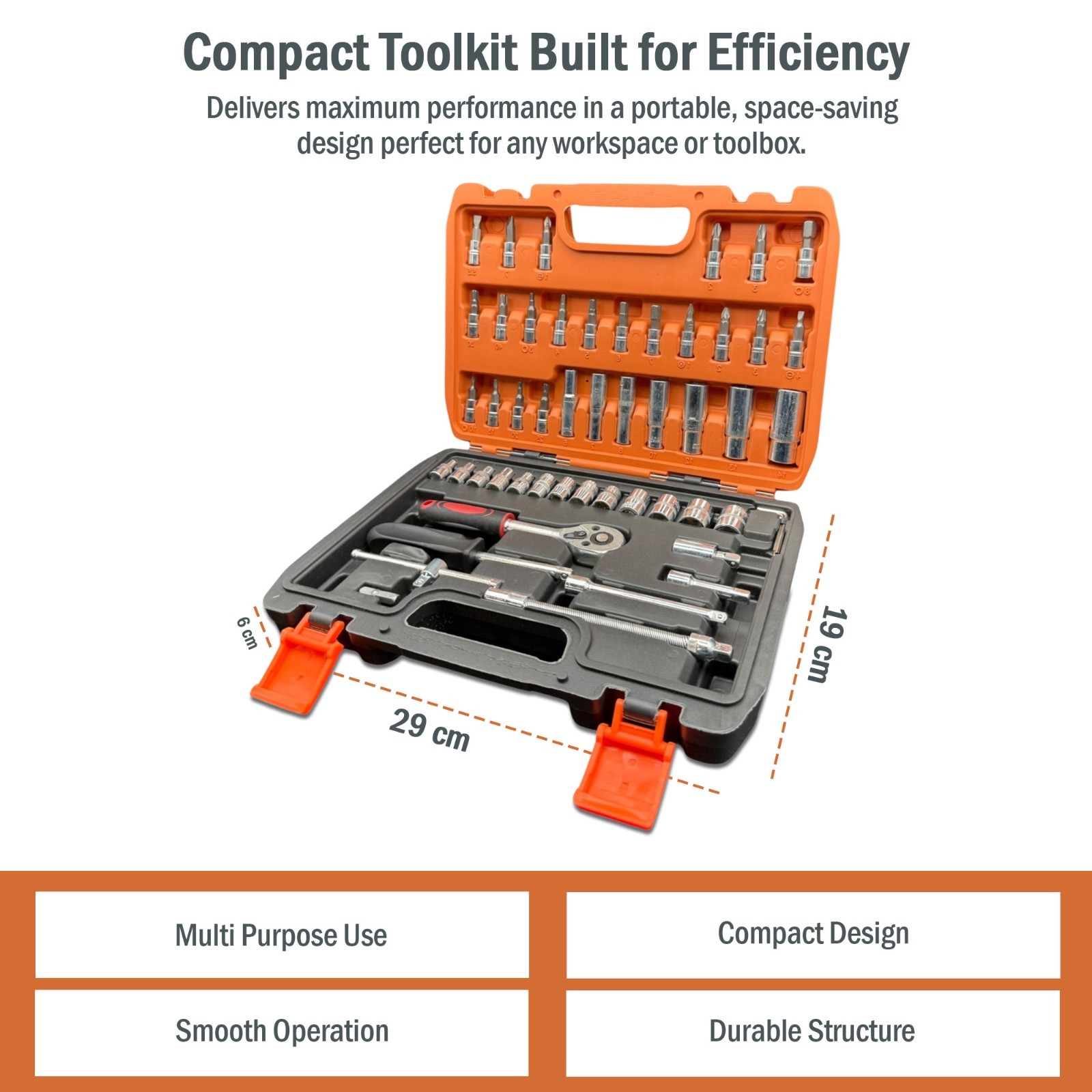 53Pcs Socket Wrench & Ratchet Tool Set Galvanized Carbon Steel Tool Kit
