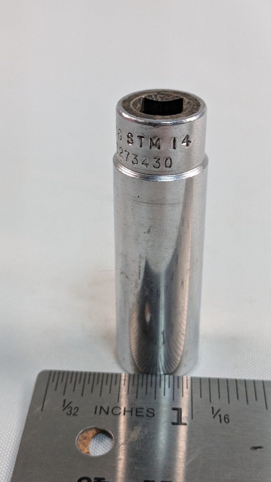 Snap On 1/4″ Drive 7/16″ 6PT SAE Deep Chrome Socket STM14