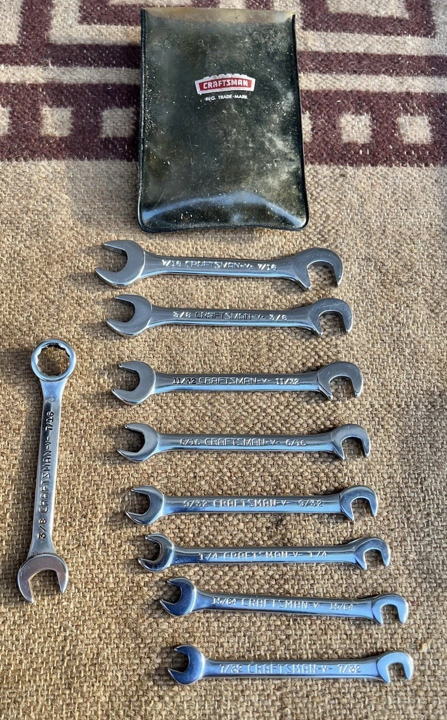 Vtg 8pc Craftsman 4306 SAE Open End Ignition Wrench Set USA +Extra 3/8 Combo -v-