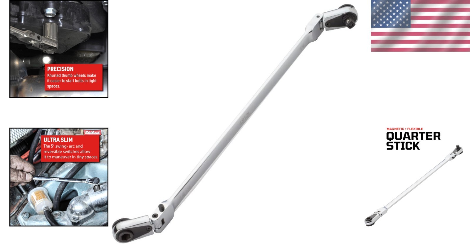 Durable 12″ Chrome Flex Ratchet – 1/4″ Square Drive & Magnetic Bit, Reversible
