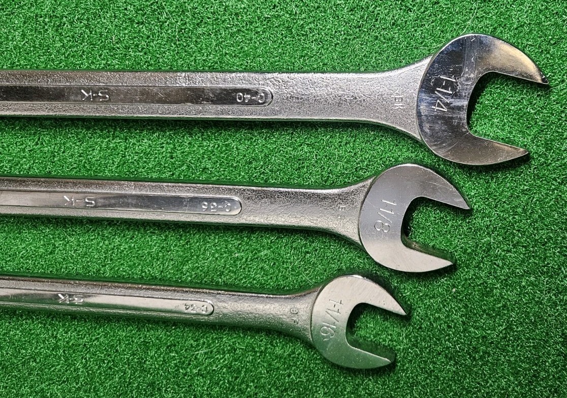 Vintage S-K Wayne 3pc Large Size Combination Wrenches USA 1-1/16″ 1-1/8″ 1-1/4″
